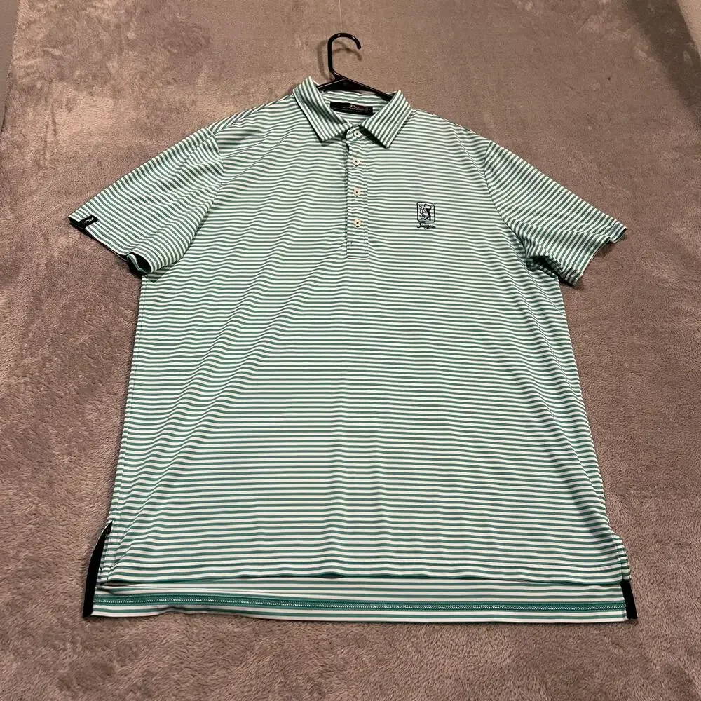 RLX Ralph Lauren Shirt Mens Large Green White Stripe TPC Sawgrass Golf Polo